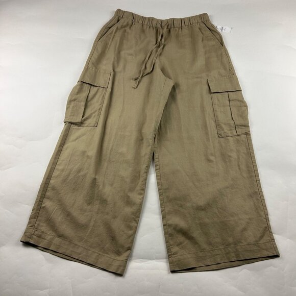 PETITE Gap Warm Tan Linen Wide Leg Cargo Pant MP New - Picture 1 of 6